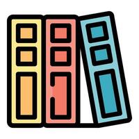 Colorful office binders leaning on shelf, organizing documents and files vector