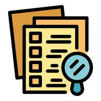Magnifying glass exploring documents with checkboxes and text vector
