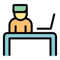 Nurse using laptop at desk working remotely in healthcare industry vector