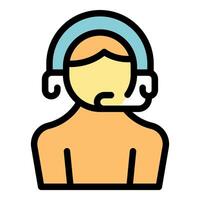 Call center operator wearing headset and speaking into microphone vector