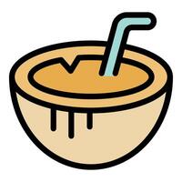 Coconut drink with straw in tropical vibe enjoying refreshing beverage vector