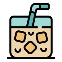 Refreshing iced coffee with ice cubes and straw in a glass vector