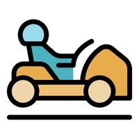 Driver riding go kart on track racing to finish line vector