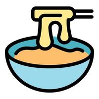 Mixing batter with whisk in bowl, baking preparation vector