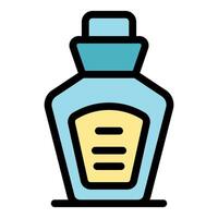Perfume bottle with blue cap and yellow label displaying elegance and fragrance vector