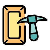 Pickaxe hitting a gold bar, mining extracting precious metal vector