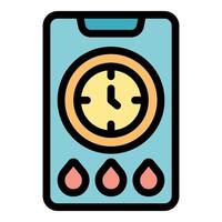 Menstrual cycle tracking app showing clock and blood drops vector