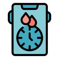 Menstruation period tracker app showing blood drops and clock vector