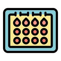 Menstrual cycle tracking calendar showing bleeding days and cycle length vector