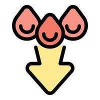 Three happy blood drops pointing downwards with arrow icon vector