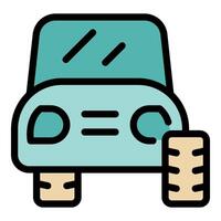 Car showing changing spare tire icon demonstrating vehicle maintenance vector