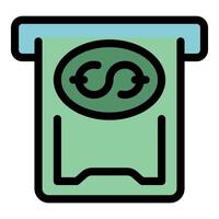 Atm distributing banknote with currency symbol icon vector