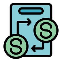 Money transferring with mobile phone application icon vector