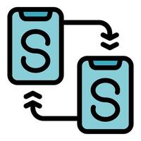 Smartphones exchanging data, wireless transfer and synchronization vector