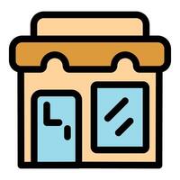 Small shop or store building with closed door and large window vector