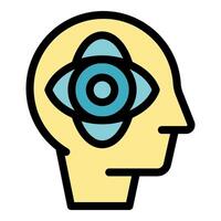Human head with eye and atom symbol representing vision and science vector