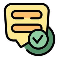 Speech bubble showing two lines of text and check mark confirming sending of the message vector