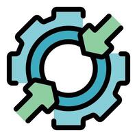 Integration system working with two arrows pointing to center of gear wheel vector