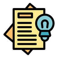 Light bulb shining near stack of papers symbolizing innovative idea generation vector