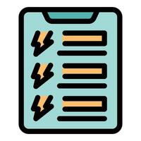 Tablet showing electricity consumption tracking app with lightning bolts vector