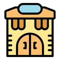 Local shop building with awning and double doors representing small business commerce vector