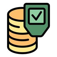 Data security shield protecting server database with checkmark icon vector