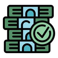 Stack of money with check mark representing successful payment vector