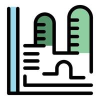 Blueprint showing building measurement and planning with green areas vector