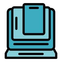 Retro desktop computer with floppy disk inserted, processing data vector