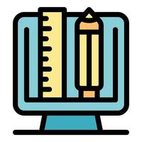 Architect designing with pencil and ruler on computer screen vector