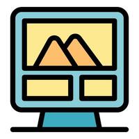 Web design project displaying mountains on computer screen vector