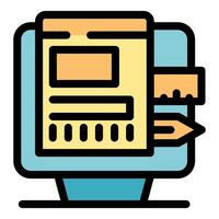 Web design project showing on computer screen with ruler and pencil, vector