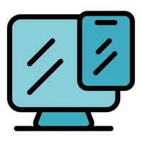 Smartphone mirroring on computer monitor using wireless connection vector
