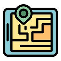 Tablet showing city map with gps tracking pin vector
