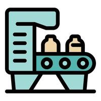 Bottling plant processing milk bottles on conveyor belt vector