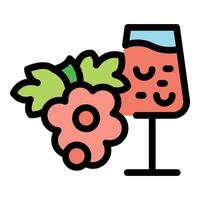 Glass of rose wine with grapes and leaves displaying the winemaking process vector