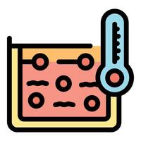 Laboratory thermometer measuring temperature of liquid with particles inside a container vector