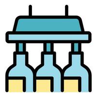 Wine bottling machine processing wine bottles on assembly line vector