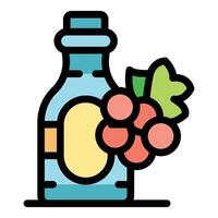 Grape juice bottle with fresh grapes and leaves displaying healthy ingredients vector