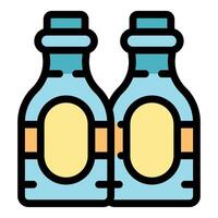 Two bottles with blank label representing product packaging and branding vector