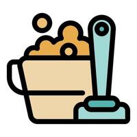 Bucket with soap suds and plunger for cleaning and maintenance vector