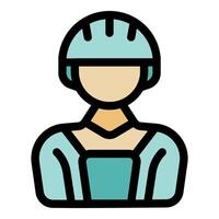 Female worker wearing protective helmet and uniform vector