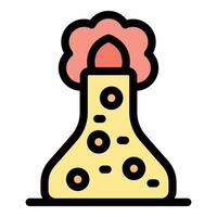 Chemical reaction creating pink gas in erlenmeyer flask vector