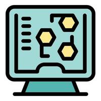 Chemical engineer using computer software showing molecules simulation on screen vector