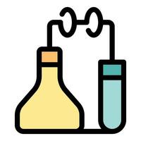 Chemical experiment using flask and test tube connected by double coiled tube vector