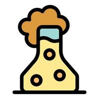 Chemical reaction experiment releasing brown smoke in a flask vector