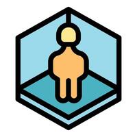 Person standing inside geometric cube, virtual reality or metaverse concept vector