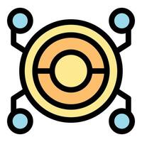 Futuristic circular hub connecting four nodes in a network vector