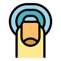 Finger pressing touch screen icon, mobile phone touching, digital button pressing vector