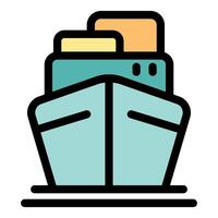 Cargo ship sailing on water with containers on deck vector